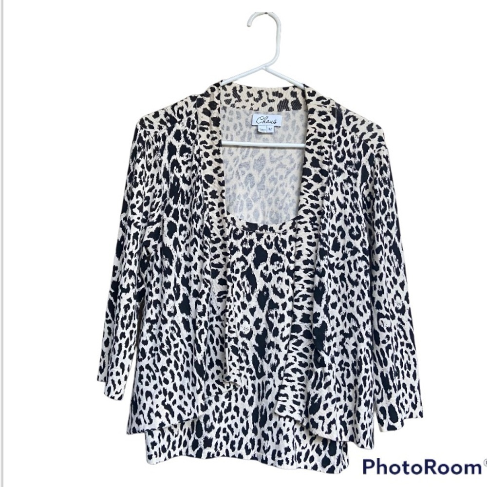 CHAUS silk blend cardigan with attached top